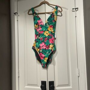 Old Navy Floral One Piece (D) Swimsuit - Green, Pink, Yellow